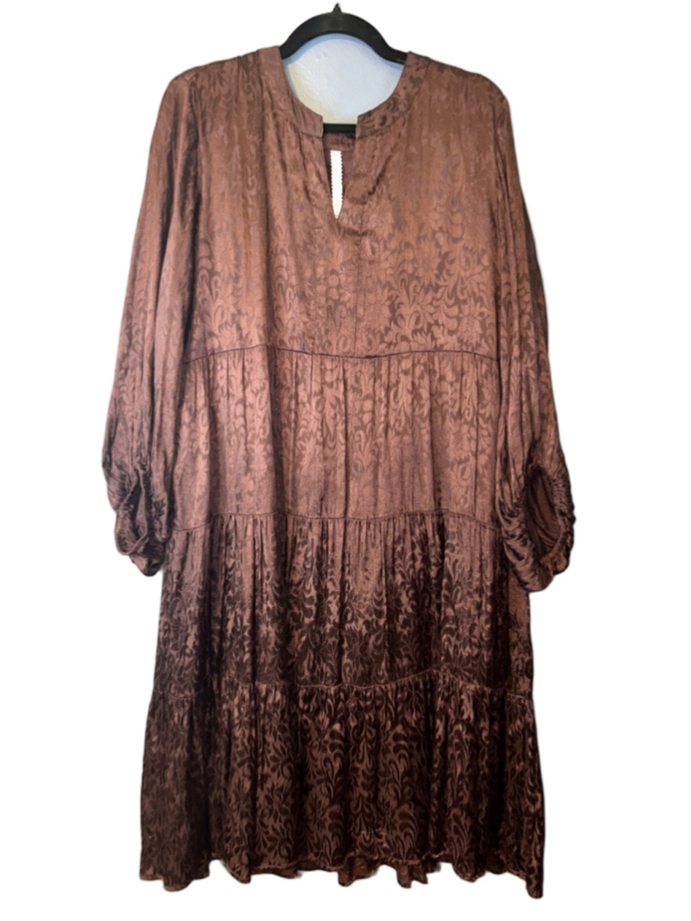 Uncle Frank Tiered Dress Women L Chocolate Brown Balloon Sleeve Prairie Western
